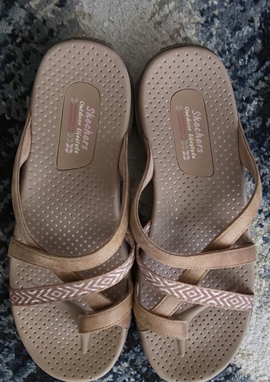 Skechers Women's Tan Strappy Toe Loop Sandals